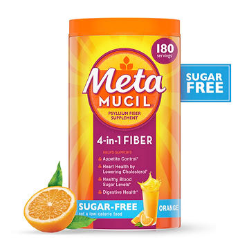 Metamucil 4-in-1 Psyllium Husk Fiber Supplement, Sugar-Free, Plant-Based, Daily Fiber Powder for Digestive Health, Orange Flavor