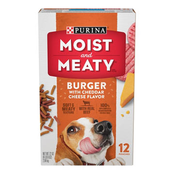 Moist & Meaty Purina Dry Soft Dog Food Pouches - Burger With Cheddar Cheese Flavor