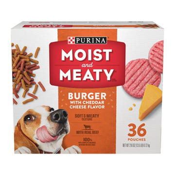 Moist & Meaty Purina Dry Soft Dog Food Pouches - Burger With Cheddar Cheese Flavor