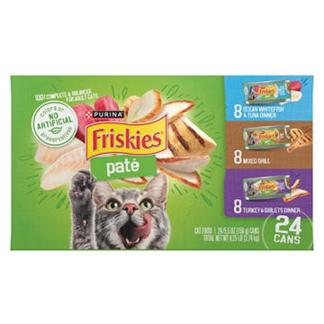 Friskies Purina Pate Wet Cat Food Variety Pack - Ocean Whitefish and Tuna Dinner, Mixed Grill, Turkey and Giblets Dinner