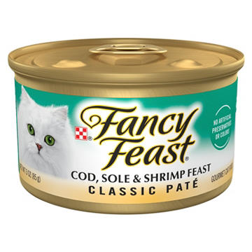 Fancy Feast Purina Classic Grain Free Wet Cat Food Pate - Cod, Sole and Shrimp Feast