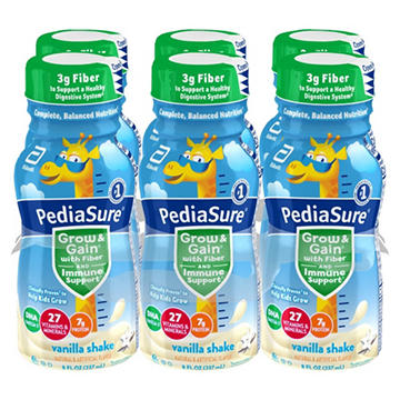 PediaSure Grow & Gain with Fiber Nutrtional Shake for Kids - Vanilla, 8 oz Bottles
