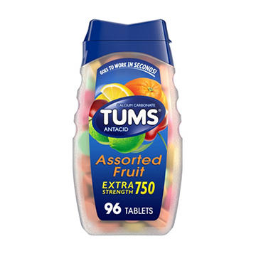 Tums Chewable Antacid Tablets for Extra Strength Heartburn Relief, Assorted Fruit Flavors