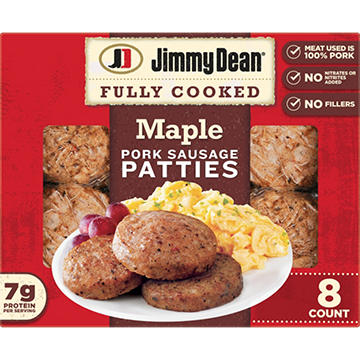 Jimmy Dean Fully Cooked Pork Breakfast Sausage Patties - Maple, 8 ct