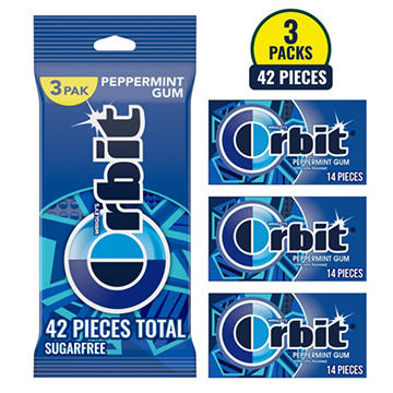 Orbit Peppermint Sugar Free Chewing Gum, 3 pk