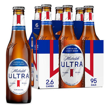 Michelob ULTRA Superior Light American Lager Beer Bottles, 6 pack