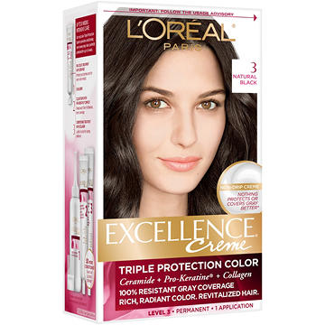 L'Oréal Paris Excellence Créme Permanent Hair Color, 3 Natural Black