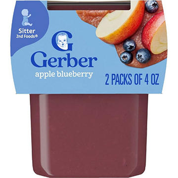 Gerber Stage 2 Baby Food - Apple Blueberry, 4 oz Tubs