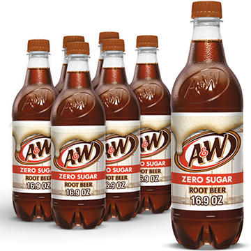 A&W Zero Sugar Root Beer Caffeine Free Soda 6 pk Bottles