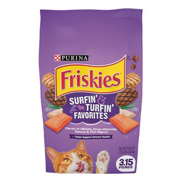 Friskies Purina Cat Food Surfin and Turfin Favorites - Flavors of Chicken, Whitefish, Salmon and Filet Mignon