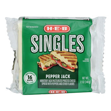 H-E-B Singles Pepper Jack Sliced Cheese, 16 ct
