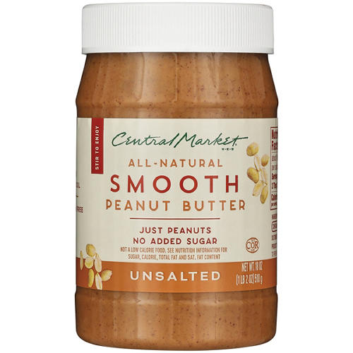 Central Market All-Natural Smooth Peanut Butter - Unsalted, 18 oz