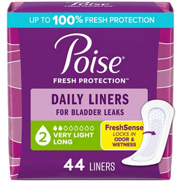 Poise Daily Incontinence Liners, 2 Drop Very Light Absorbency, Long