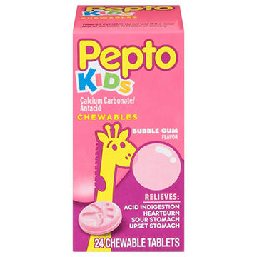 Pepto-Bismol Kid's Chewable Tablets for Heartburn, Acid Indigestion, Sour Stomach, & Upset Stomach, Bubblegum Flavor