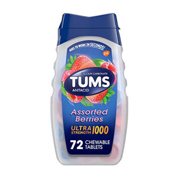 Tums Ultra Strength Chewable Antacid Tablets for Heartburn Relief, Assorted Berries