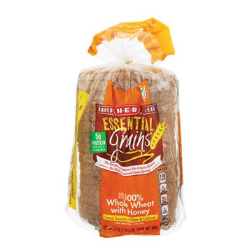 H-E-B Essential Grains 100% Whole Wheat with Honey Sliced Bread