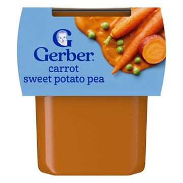 Gerber Stage 2 Baby Food - Carrot Sweet Potato & Pea, 4 oz Tubs