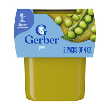Gerber Stage 2 Baby Food - Pea, 4 oz Tubs