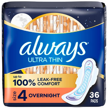 Always Ultra Thin Overnight Pads with Wings, Overnight, Unscented Size 4