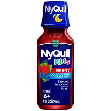 Vicks NyQuil Kids Cold & Cough + Runny Nose Relief Liquid, Multi-Symptom Nighttime Medicine, Berry Flavor