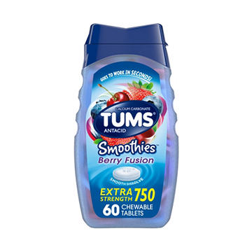 Tums Smoothies Chewable Antacid Tablets for Extra Strength Heartburn Relief, Berry Fusion