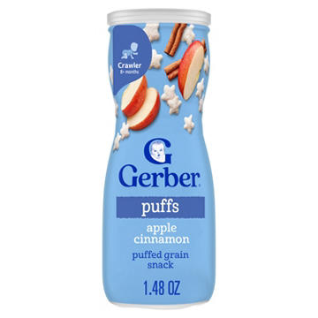 Gerber Stage 3 Baby Snacks - Apple Cinnamon Puffs for Led Feeding