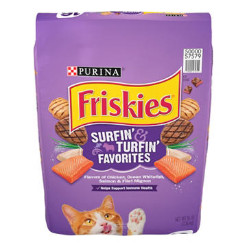 Friskies Purina Cat Food Surfin and Turfin Favorites - Flavors of Chicken, Whitefish, Salmon and Filet Mignon