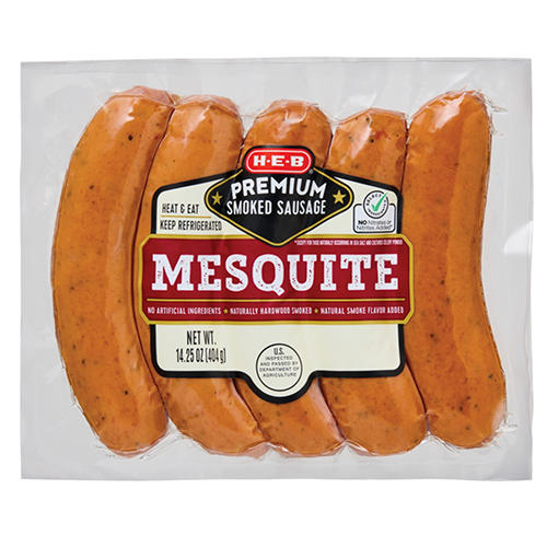 H-E-B Premium Smoked Sausage Links - Mesquite, 5 ct