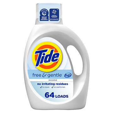 Tide Free & Gentle Liquid Laundry Detergent, 64 Loads - Unscented