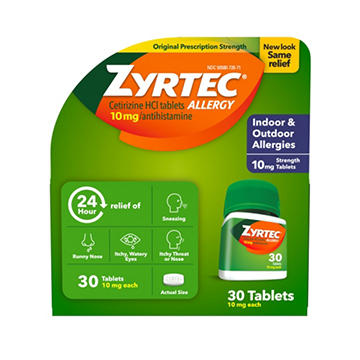 Zyrtec 24 Hour Allergy Relief Tablets with Cetirizine HCl