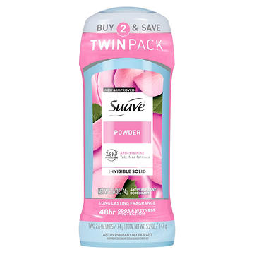 Suave Antiperspirant Deodorant For Women, Invisible 48hr Protection - Powder, 2 pk