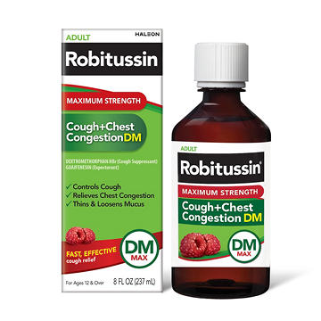 Robitussin Adult Maximum Strength Cough + Chest Congestion DM Max, Cough Suppressant & Expectorant, Raspberry Flavor