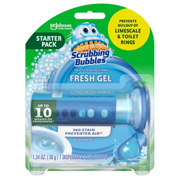 Scrubbing Bubbles Fresh Gel Toilet Cleaning Stamp, Rainshower Dispenser with 6 Gel Stamps