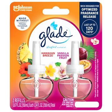 Glade PlugIns Scented Oil Air Freshener Refills - Hawaiian Breeze & Vanilla Passion Fruit