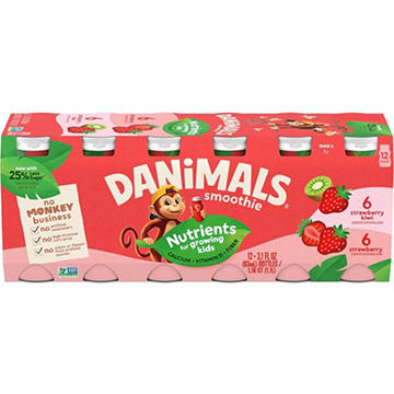 Danimals Smoothies 12 pk Bottles - Strawberry & Strawberry Kiwi