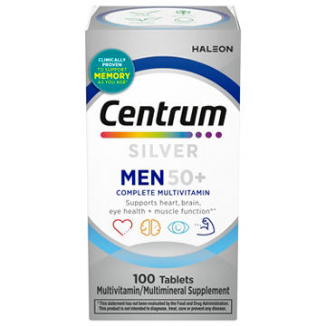 Centrum Silver Multivitamin for Men 50 Plus, Multimineral Supplement, Vitamin D3, B-Vitamins and Zinc, Gluten Free, Non-GMO Ingredients, Supports memory and cognition in older adults