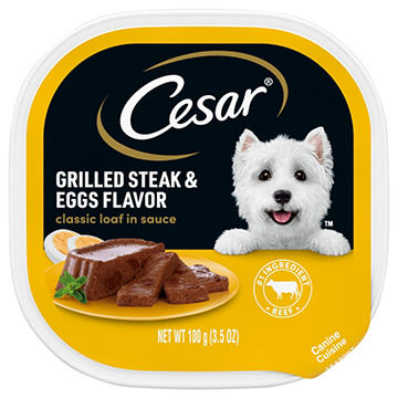 Cesar Wet Dog Food Classic Loaf in Sauce Easy Peel Trays - Grilled Steak and Eggs Flavor