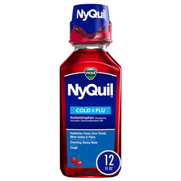 Vicks NyQuil Cold & Flu Relief Liquid Over-the-Counter Medicine, Powerful Multi-Symptom Nighttime Relief, Cherry Flavor