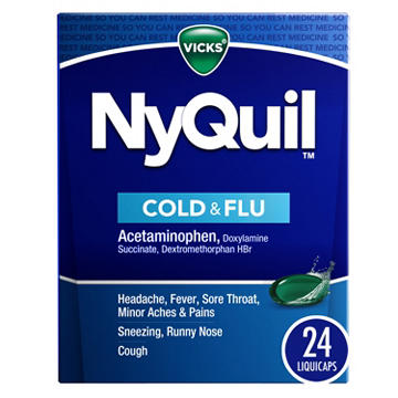 Vicks NyQuil Cold & Flu Relief Liquicaps Over-the-Counter Medicine, Powerful Multi-Symptom Nighttime Relief