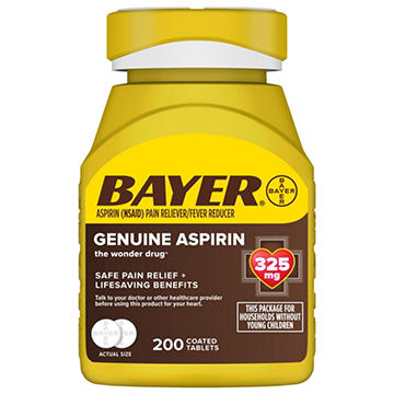 Bayer Aspirin Pain Reliever/Fever Reducer 325 mg Coated Tablets Easy Open Cap
