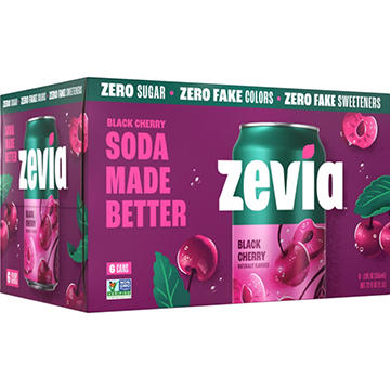 Zevia Zero Sugar Black Cherry Soda 6 pk Cans