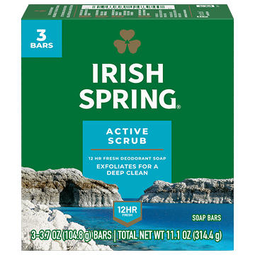 Irish Spring Active Scrub Deodorant Bar Soap for Men