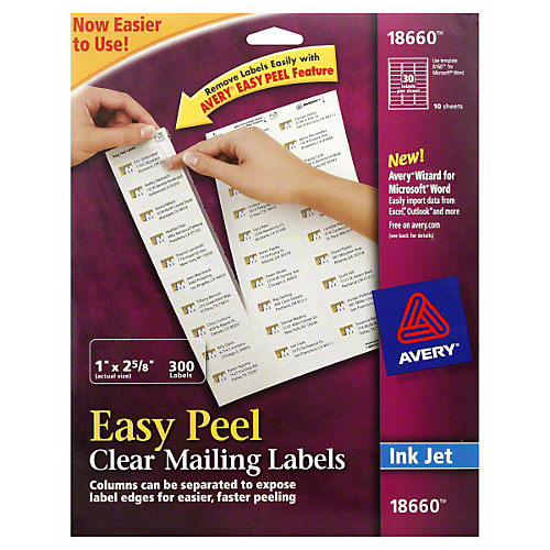 Avery Ink Jet Easy Peel Clear Mailing Labels