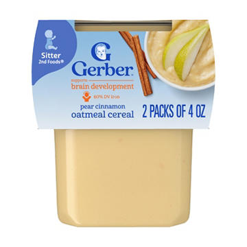 Gerber Stage 2 Baby Food - Pear Cinnamon Oatmeal Cereal, 4 oz Tubs