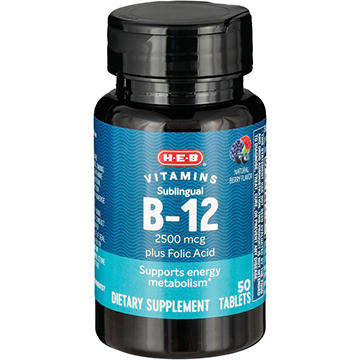 H-E-B Vitamins 2,500 mcg B-12 Plus Folic Acid Sublingual Tablets - Berry