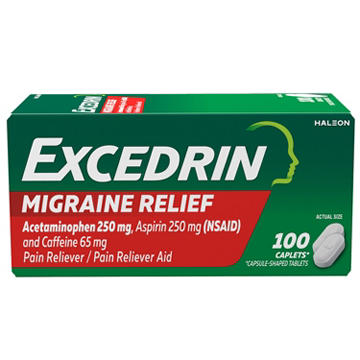 Excedrin Migraine Relief Caplets for Migraine Symptoms, Acetaminophen 250mg, Aspirin 250mg, Caffeine 65mg, Pain Reliever