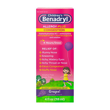 Benadryl Children's Allergy Plus Congestion Liquid - Grape