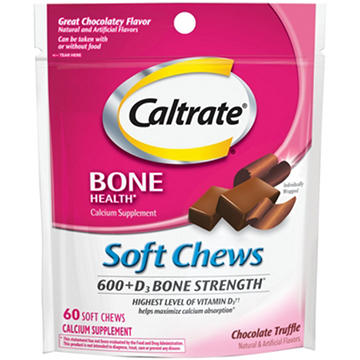 Caltrate Soft Chews 600+D3 Calcium Vitamin D Supplement, Chocolate Truffle