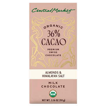 Central Market Organic 36% Cacao Milk Chocolate Bar - Almonds & Himalayan Salt