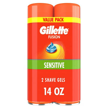 Gillette Fusion Sensitive Skin Shaving Gel for Men, For Smooth Skin, With Almond Oil, 2 Pack